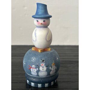Hand-Painted Artist Signed Wooden Snowman Box w/Mini Surprise Snowman Inside